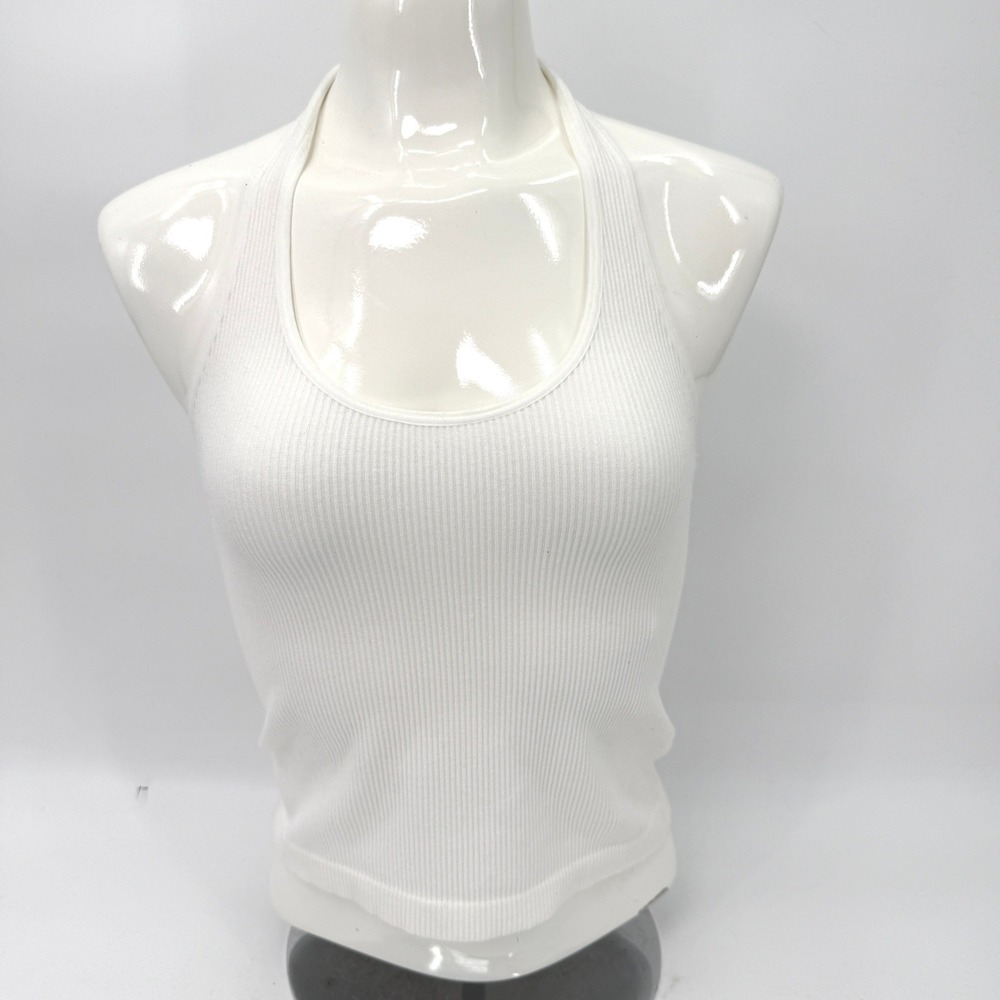 BP NWT Nordstrom Halter Top Women S/M White Ribbed‎ Stretch Coquette Clean Basic